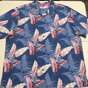 Tommy Bahama Blue and Pink Leaf Print Shirt